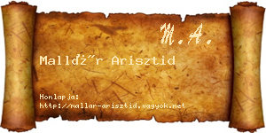 Mallár Arisztid névjegykártya